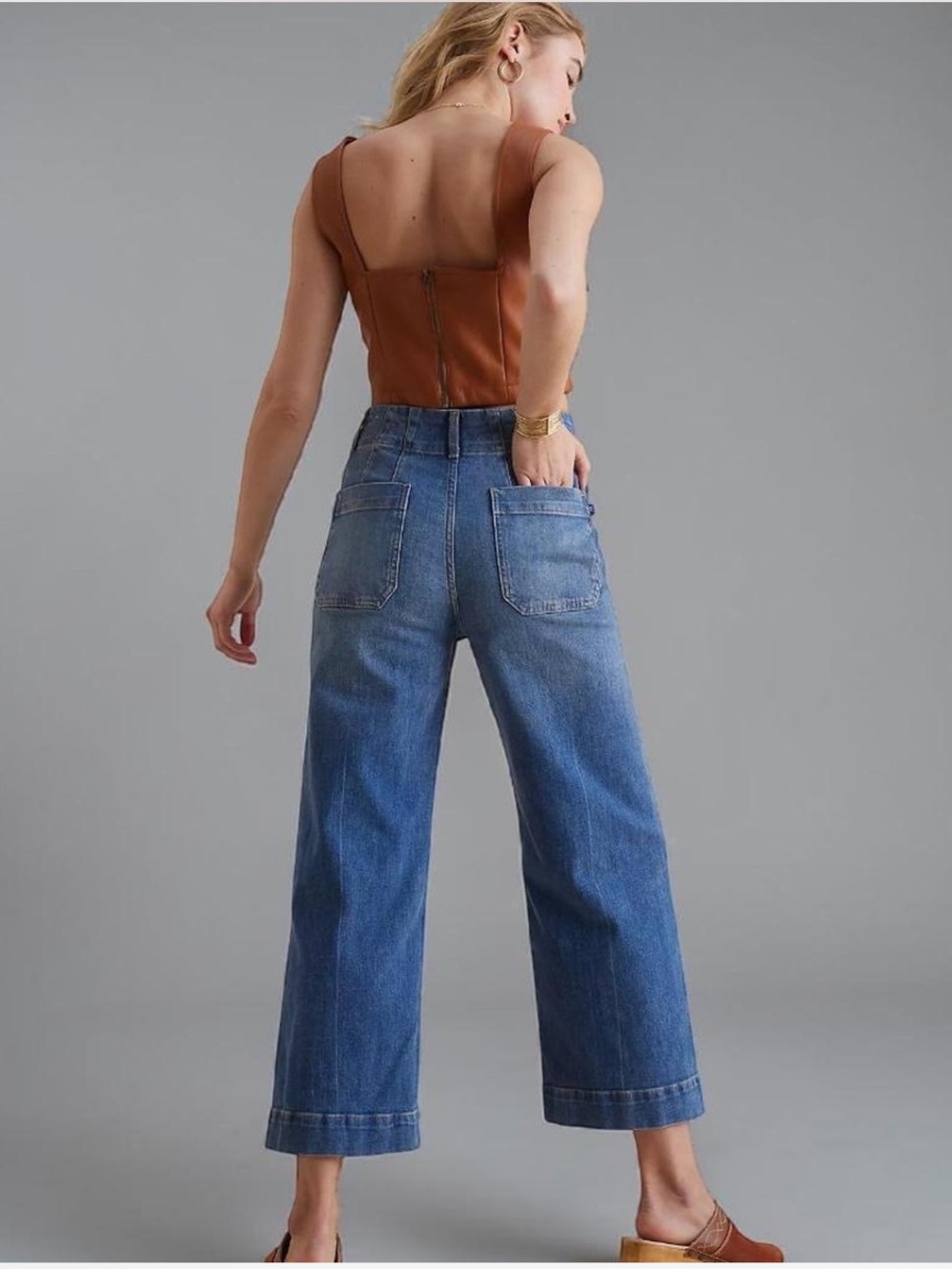 Pilcro The Skipper Jeans Size 27 Medium Wash Cropped Wide Leg - Picture 3 of 11